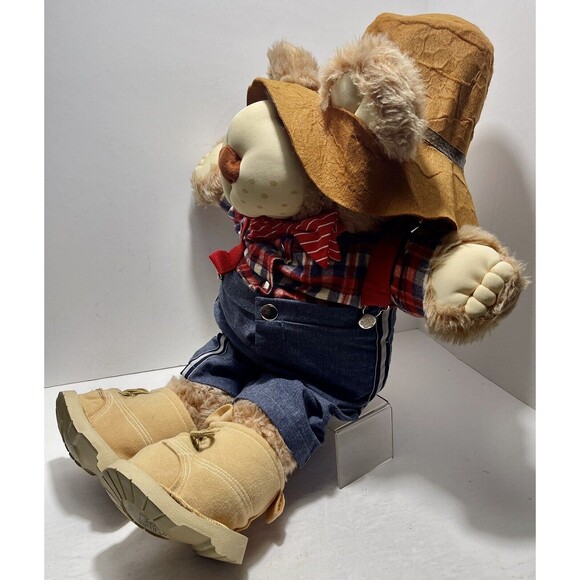 Vtg FurSkins Xavier Roberts Plush Stuffed Toy Bear Hat Boots Tie Plaid Shirt 20" - Picture 4 of 14